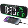 Cuteefun Sveglia Digitale da Comodino, Display LED da 10, Doppia Sveglia, Luce Notturna a 5 Colori, 5 Livelli di Luminosità Dello Schermo, Orologio da Tavolo con Temperatura e Data, Cifre Verdi