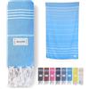 jazzylab SULTAN Peshtemal | Telo hammam in 100% cotone con classico motivo a righe | Leggero, assorbente e ad asciugatura rapida | Ideale per sauna, bagno turco, spiaggia o viaggi | Turchese, 90x180 cm