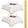 Teruntrue 2 Tovaglie Quadrate Bianche 132x132cm per Tavolini, Tovaglia con Bordi Jacquard Filo Dorato, Tovaglia in Poliestere per Tavoli Quadrati, Copritavola Lavabile per Matrimoni Feste Buffet Campeggio