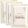 kollyseek Cornice DIN A4 (21 x 29,7 cm) Set di 3 in legno con supporto Cornice in legno di pino reale con vetro acrilico Cornice per foto in legno di pino con pannelli in vetro acrilico antiriflesso
