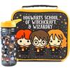 Harry Potter Lunch Bag e Bottle Set | Harry, Ron, Hermione Chibi Character Adventure | Porta cibo per bambini con bottiglia d'acqua | Borsa isolante mantiene il cibo fresco