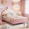 BRILVERDE Letto 90x200 con Testiera Imbottita con LED, Struttura con Rete a Doghe, Letto Design a Tema Principessa per Ragazze, Bambine e Adolescenti (Rosa, 90 x 200 cm)