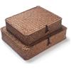 DECRAFTS Cesta Portaoggetti con Coperchioio Seagrass Naturale Cesti Contenitori Vimini Rettangolare Set di 2 (Grande + Piccolo) (Caffè)