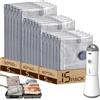Vacbird Sacchetti Sottovuoto Vestiti con Pompa Sottovuoto Senza Fili, 15 Pezzi (5*40x50cm, 5*40x60cm, 5*50x60cm), Riutilizzabile Buste Sottovuoto Vestiti da Viaggio per Maglioni, Camicia, Viaggi