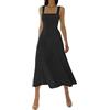 FEETT 2023 New Women's Summer Sexy Thick Straps Midi Dress, Casual High Waist Slim Fit Sleeveless Dress (Black,L)