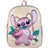 mybagstory Zaino Angel Disney 3D Relief | Zaino per bambini per bambine materne e tempo libero | piccola borsa scolastica viola e beige 32 x 11 x 26 cm | Idea regalo compleanno Lilo e Stitch