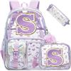 HTgroce Zaino Scuola Elementare Bambina Trasparente con Lettera Iniziale Personalizzata S - Ergonomico Zainetto Bimba per Scuola Primaria