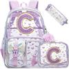 HTgroce Zaino Scuola Elementare Bambina Trasparente con Lettera Iniziale Personalizzata C - Ergonomico Zainetto Bimba per Scuola Primaria