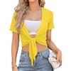 Irevial Giacca da donna in chiffon, a maniche corte, estiva, elegante, a spalla, leggera, sottile, con stile bolero, giallo., L