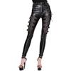 Devil Fashion Steampunk - Pantaloni da donna in pelle di poliuretano (PU), a vita alta, slim fit, stile gotico, in rete Mesh, con cinghie nere, Schwarz, M