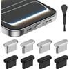 AUZOSL Protezione antipolvere USB C per iPhone 17/17 Pro, 4 alluminio+4 tappi in silicone con scatola e spazzole per la pulizia (argento)