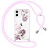 Yoedge Cover con Cordino per iPhone 11 6,1, Trasparente Aesthetic Disegni Fiori Custodia con Collana Tracolla Laccio Collo, Sottile TPU Bumper Silicone + PC Antiurto Protettiva Case,12