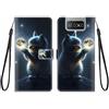 KARTXITAI Cover Compatibile con Asus Zenfone 7 Pro ZS670KS/ZS671KS PU Pelle TPU Portafoglio Magnetica con Disegni Motivo Animale Flip Custodia in Libro Slot Schede Custodia-Gatto della luna