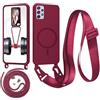 Beajew Custodia con corda per Samsung Galaxy A33 5G, custodia magnetica in silicone liquido per Samsung Galaxy A33 5G, con ciondolo regolabile, collana con cordino Case - Rosso
