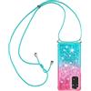 Paekear Custodia per Cellulare con Corda per Xiaomi Redmi Note 11 4G / Note 11S Case, Liquido Sabbie Mobili Bumper TPU Cover con Collana Practical Stylish/Necklace Cordoncino Cordino Tracolla, Rosa & Blu