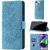 CaseGla Cover per iPhone 14 Plus 6,7 Zoll [Blocco RFID] Custodia Portafoglio Premium Pelle PU Wallet Case Flip Libro con Porta Carte Slot Supporto, Azzurro