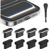 AUZOSL Protezione antipolvere USB C per iPhone 17/17 Pro, 4 alluminio+4 tappi di protezione in silicone con contenitore e spazzole per la pulizia (nero)