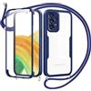 Jrkvniv Cover per Samsung Galaxy A33 5G con Cordino,360 Gradi Trasparente Custodiacon con Protezione Schermo Integrata,Bumper Rugged Custodia con Regolabile Tracolla Corda Collana per 6.4-Blu