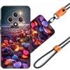 JEZSTHAI Custodia Compatibile con Oppo Reno12 FS 5G/4G Cover in Silicone TPU Morbido con Cordino/Laccio Tracolla Cellulare,Antiurto AntiGraffio Protettiva Bumper Case con Disegno Motivi,A09