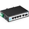 YuLinca Switch Industriale a 6 Porte Gigabit su Guida DIN, 4 Porte 100/1000Mbps, 1 Uplink Gigabit e 1 SFP Gigabit, Switch Ethernet su Guida DIN in Metallo e Montaggio a Parete