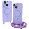 CUZZCASE Cover Compatibile con iPhone 15(6.1),Cover Magnetica[Compatibile con MagSafe],Bumper con Laccio,Regolabile Lanyard TPU Corda Silicone Case-Viola
