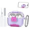 Jiziya Custodia protettiva per AirPods Pro 3, in TPU, con portachiavi e penna per la pulizia, antiurto, compatibile con AirPods Pro 3 (viola trasparente)