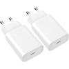 VoltWave Caricabatterie USB-C da 20W (2 Pezzi) per iPhone 15/16/17/14/13/12/11/Pro/Pro Max/Plus, supporta la ricarica rapida PD 3.0, interfaccia di alimentazione USB-C, Compatibile con iPad, AirPods e Samsung
