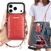 Hanman Custodia Portafoglio in Pelle PU Effetto Coccodrillo Compatibile con iPhone 17 Pro,con Tracolla e Cinturino,4 Slot Carte e Protezione RFID-Rosso