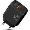 LUOSIKE Caricatore USB C LUOSIKE, Caricabatterie Rapido da 20W con Tipo C e A, Spinotto/Alimentatore a Carica Rapida per iPhone 17/Air/16/15/14/13/12/11/Pro Max/SE/16e, Samsung S25/S24/S23, Google Pixel 9/8/7