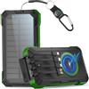 Kruilan 56800mAh Power Bank Solare Wireless, 30W Power Bank Ricarica Rapida, Caricatore Portatile con 4 Cavi Integrati, 6 Uscite, Torcia, Powerbank per Campeggio, Outdoor, Cellulare, Tablet (Verde)