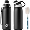 Fjbottle Borraccia sportiva in acciaio inox con coperchio magnetico, 1 l, 800 ml, 600 ml, 400 ml, senza BPA, a prova di perdite, adatta per l'anidride carbonica, 1500 ml, termica per la scuola, il
