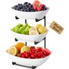 Lifewit Cestino per Frutta in Plastica a 3 Livelli Piano Cucina, Portafrutta con Supporto in Metallo Nero, Vassoio da Portata per Cibo, Verdure, Torte e Dessert per Feste, 28 x 35 cm, Nero