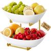 Lifewit Alzata per frutta a 2 ripiani, in plastica con ripiano in metallo nero, per snack, verdure, biscotti, dessert, accessori per feste, 28 x 23 cm, oro