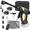 DENEWERK Idropulitrice a Batteria compatibile con 2x4000 mAh Batterie, Idropulitrice Portatile 45 bar con Ugello 6 in 1, Tubo 5 M, 360L/h Pistola Idropulitrice per Auto, Giardino, Prato