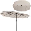 KOMFOTTEU Ombrellone da Giardino Doppio 470 x 280 x 246,5 cm con LED, Ombrellone Rettangolare con Manovella, Ombrellone da Balcone Grande Impermeabile, Ombrellone da Patio per Piscina, Cortile (Beige)