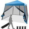 COSTWAY Gazebo Pop-up da Giardino 3 x 3 m, Tenda per Feste con Altezza Regolabile (237/255/246 cm), Gazebo Pieghevole da Esterno con Rete Impermeabile, per Campeggio, Giardino, Mercato (Blu)