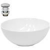 LuxeBath Lavabo di Appoggio con Valvola di Scarico senza Troppopieno - Ø 320 x 135 mm - in Ceramica Rotondo - Bianco Lucido Lavandino Sospeso Lavello Lavamani a Forma di Ciotola Sanitari per Bagno