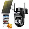 Calike 4K Telecamera Wi-Fi Esterno Senza Fili con Pannello Solare,8MP Doppio Obiettivo Videocamera Sorveglianza WiFi,Visione Notturna a Colori,Rilevamento Umano PIR,Audio Bidirezionale,2.4G/5GHz,IP66
