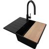 PRIMAGRAN Lavandino Angolare Tutto Nero 62x50cm, Lavello in Granito a 1 vasca + Rubinetto 40x20cm + Set di accessori, Lavabo da Cucina Incasso al Mobile 45cm - Copenhagen S264