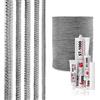 STEIGNER Cordone Isolante in Fibra di Vetro SKD02-14, Grigio scuro con sigillante adesivo per montaggio termico resistente alla temperatura fino a 550°C 2 m, 14 mm