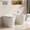 Inbagno Sanitari Filo Muro 48 Cm Salvaspazio Con Wc E Bidet Linea Atami, Set Con Scarico A Terra Tornado Rimless E Sedile Soft Close, Ceramica Bianco Lucido