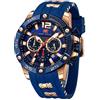 MF MINI FOCUS Mini Focus - Orologio da polso da uomo, unico e casual, cronografo, impermeabile, luminoso, calendario, 24 ore, cinturino in silicone, alla moda, Blu, Cronografo