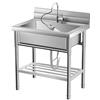 GarveeHome Lavello autoportante, in acciaio inox, con ripiano, collegamento per acqua fredda e calda, lavello in acciaio inox con rubinetto per esterni, interni, cucina, ristorante, 50 x 46 x 85 cm