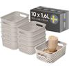 SmartStore Cestino portaoggetti con manici color lino 10 x 1,6L (20,5x14,5x7,5 cm) | Contenitore in plastica riciclata | Scatola portaoggetti Essence S