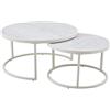 Hela Tische, Set di 2 tavolini da caffè Ille, piano in pietra sinterizzata effetto travertino beige, telaio in metallo laccato, rotondo, diametro 80/60 cm