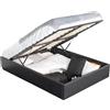 meublescosy MEUBLE COSY Letto contenitore 140 x 190 cm, Telaio del letto imbottito in similpelle, Sollevamento idraulico sotto il vano di stivaggio sotto il letto, con rete a doghe in legno, Nero