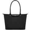 Milan Chiva Borsa a tracolla in nylon da donna, grande, con cerniera, leggera, pieghevole, da lavoro, Nero ossidiana., Medium