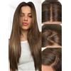 FAVE Parrucca Lace Front 13x4 Senza Colla, Bionda Miele Pre-Rasata | Frontale lace HD trasparente 65CM. Capelli lisci naturali, modello semplice da indossare ogni giorno