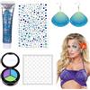 Zoonvii 5 stencil a forma di sirena, per capannoni + gel Chunky sequins glitter + orecchini a forma di conchiglia+strass blu per viso autoadesivi + sirena Face Paint, per carnevale o club cosplay