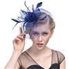 JZK Fiore Retina Piume Velo Fascinator Blu Scuro con Cerchietto & mollette Copricapo Cerimonia Matrimonio Festa Cocktail Banchetto Retro Cappello Cerimonia Donna
